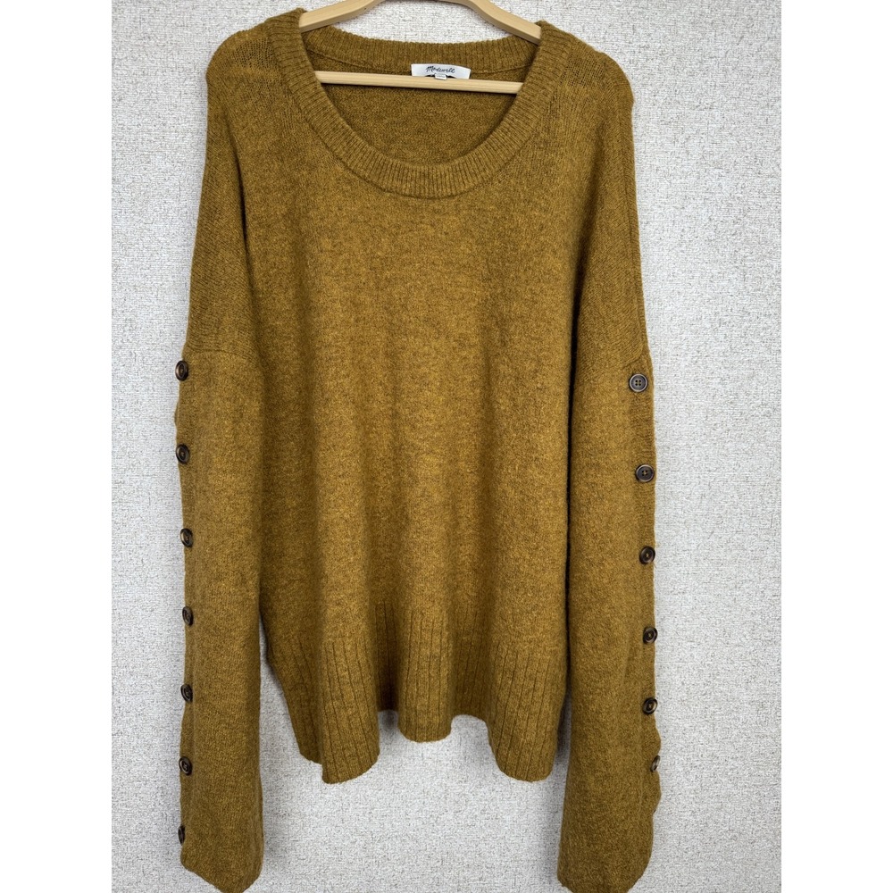 Madewell Button-Sleeve Pullover Sweater Rustic Gold Merino Alpaca Women's XL